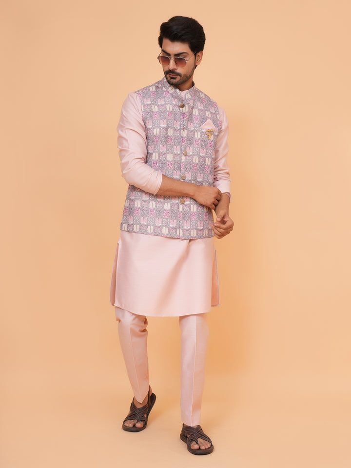 Checked Grey Jacket Kurta Set - JM43524-1469B