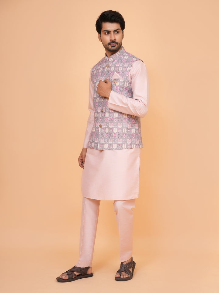 Checked Grey Jacket Kurta Set - JM43524-1469B