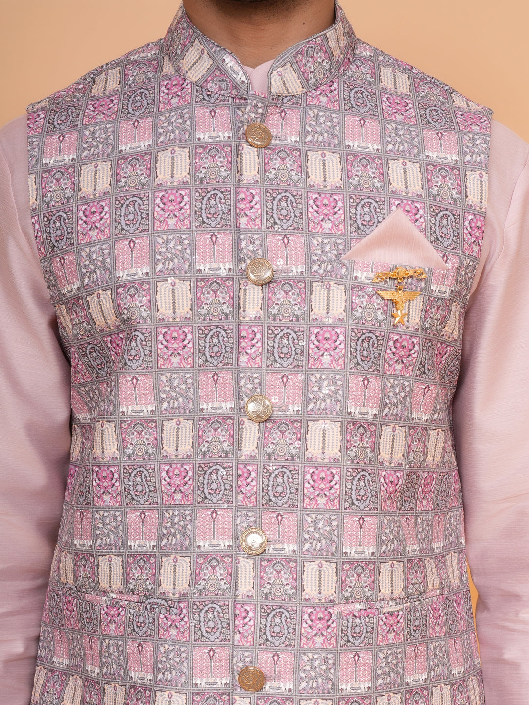 Checked Grey Jacket Kurta Set - JM43524-1469B