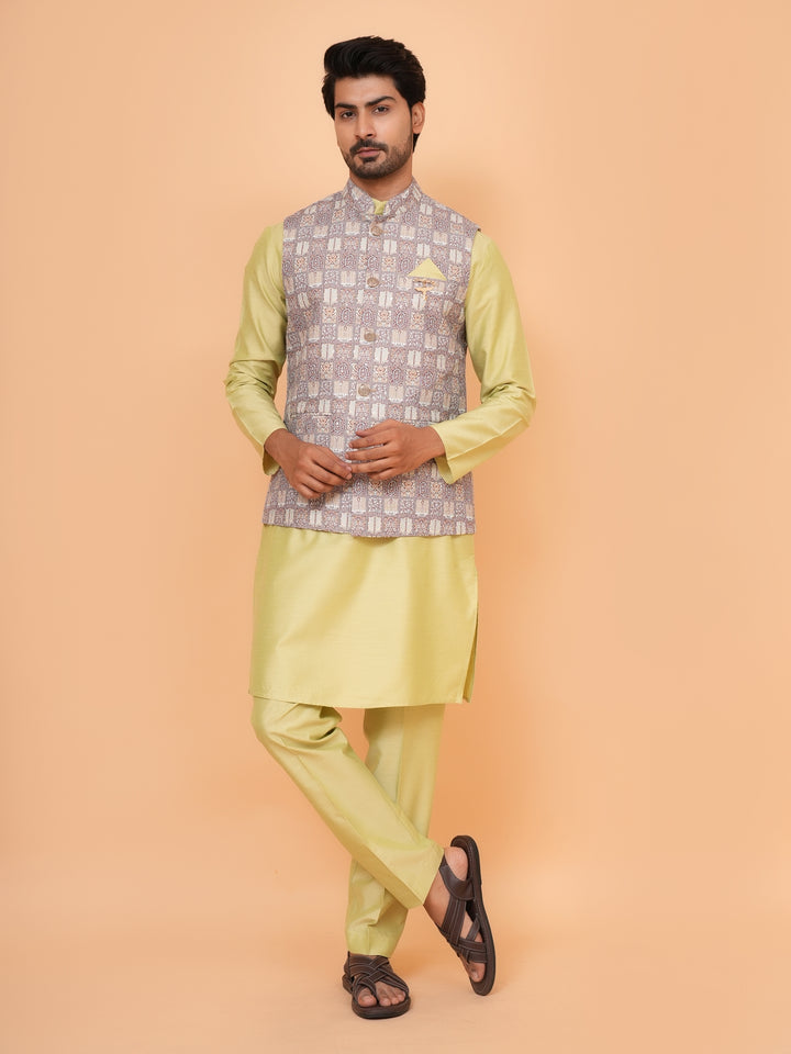 Checked Pista Jacket Kurta Set - JM43524-1469A