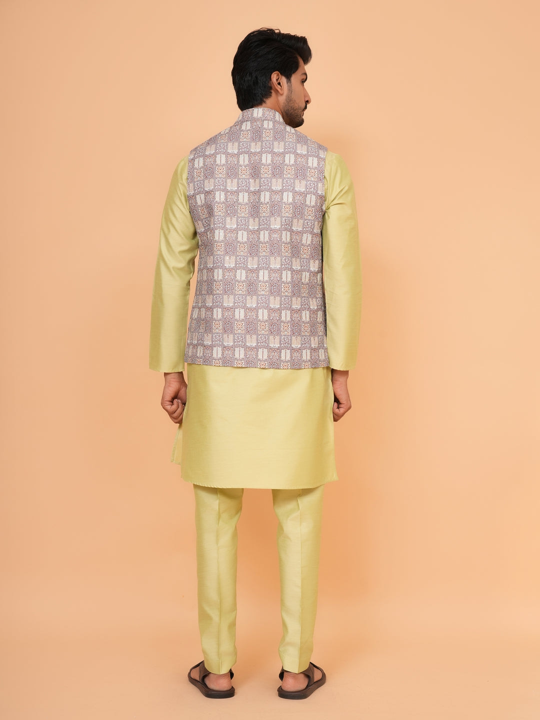 Checked Pista Jacket Kurta Set - JM43524-1469A