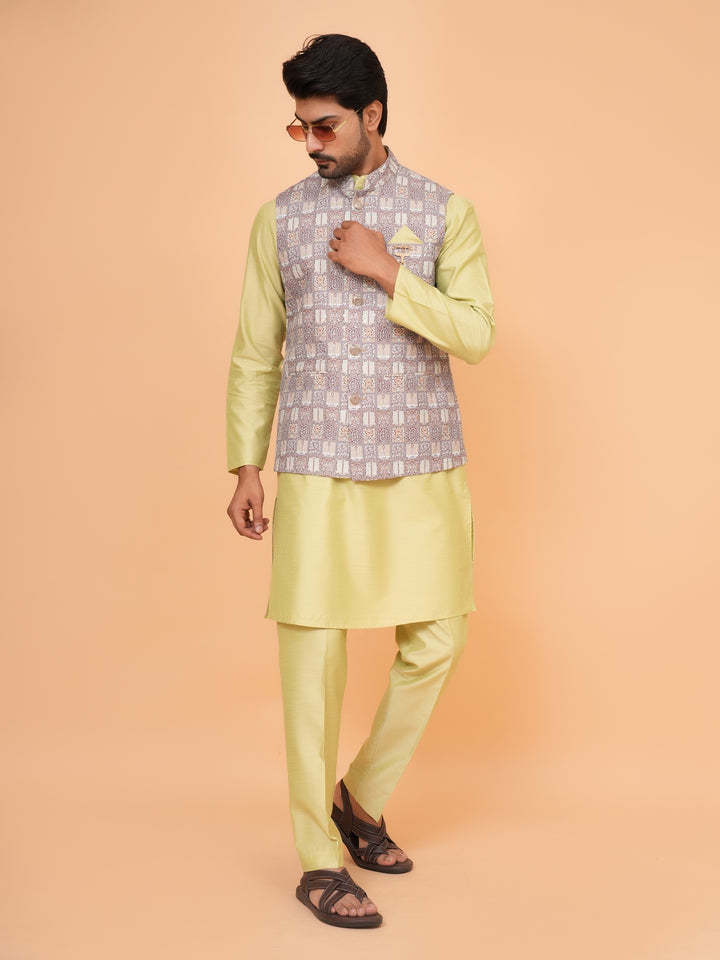 Checked Pista Jacket Kurta Set - JM43524-1469A