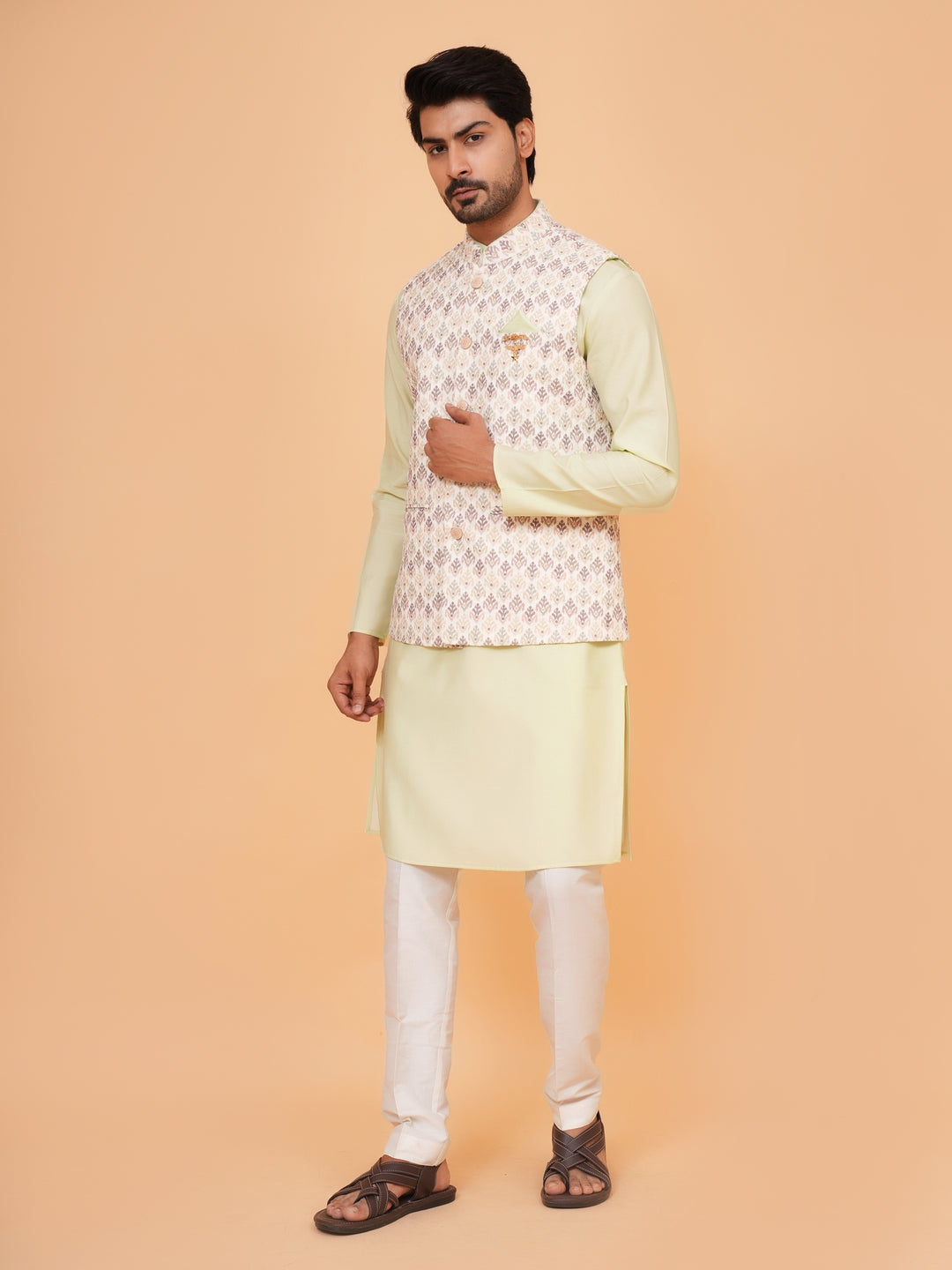 Floral Pista Jacket Kurta Set - JM45041-1