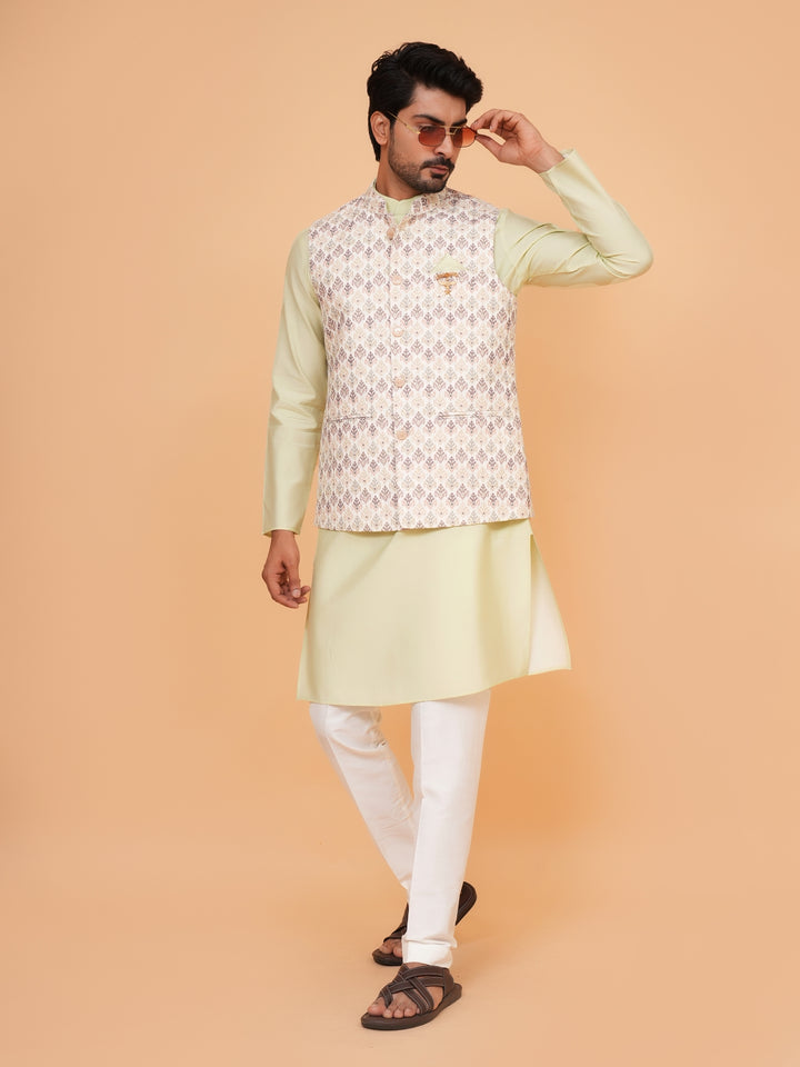 Floral Pista Jacket Kurta Set - JM45041-1