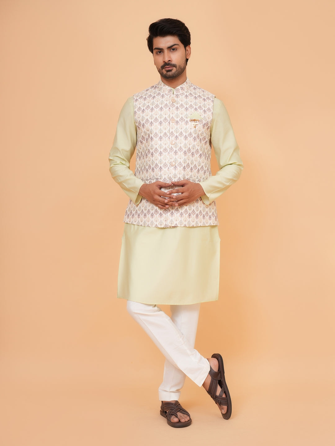 Floral Pista Jacket Kurta Set - JM45041-1