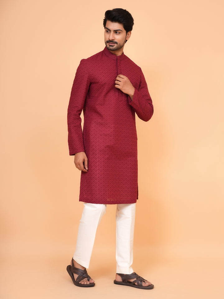 Chikan Maroon Kurta Set - KM26317-MH53