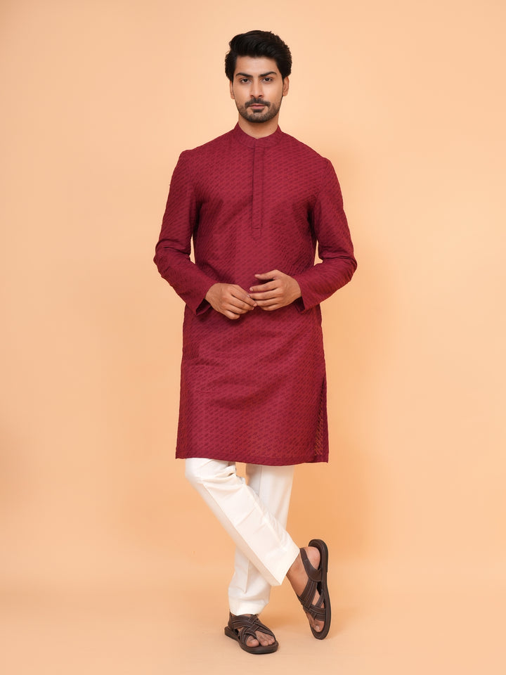 Chikan Maroon Kurta Set - KM26317-MH53
