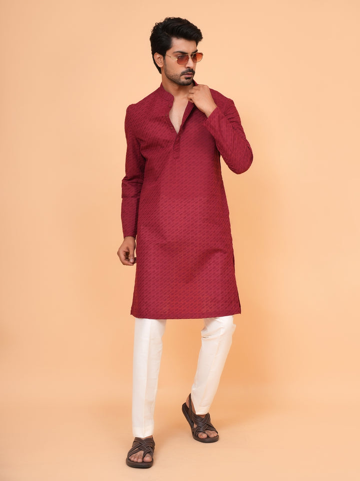 Chikan Maroon Kurta Set - KM26317-MH53