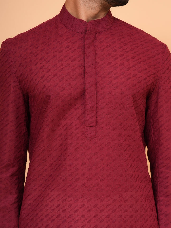 Chikan Maroon Kurta Set - KM26317-MH53
