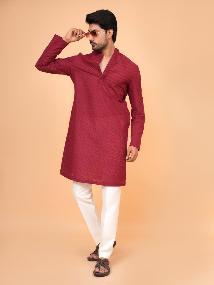 Chikan Maroon Kurta Set - KM26317-MH53