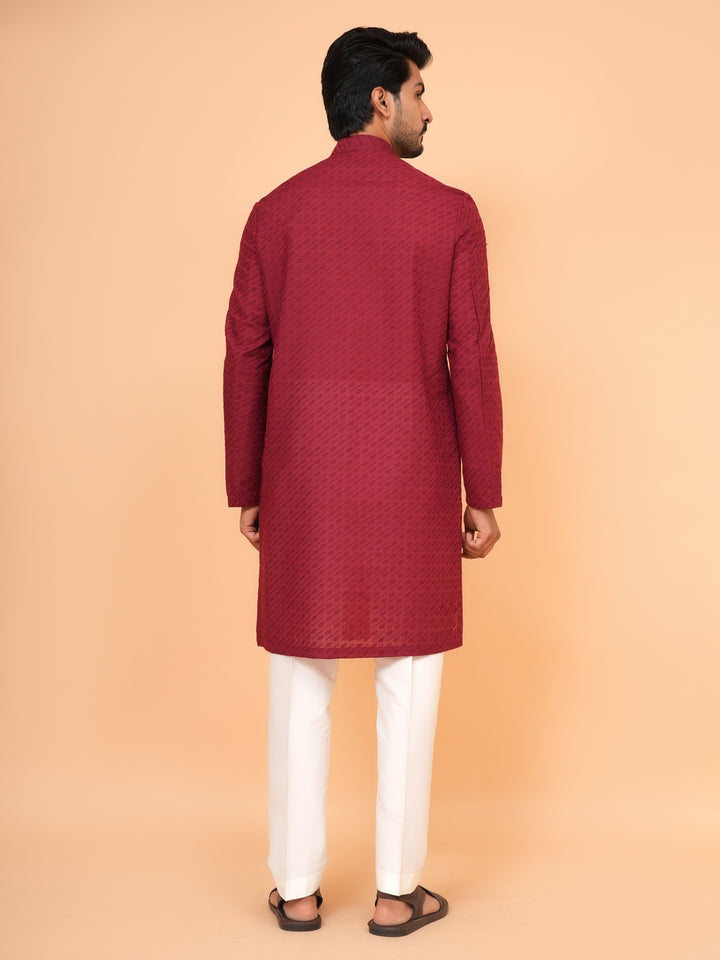Chikan Maroon Kurta Set - KM26317-MH53