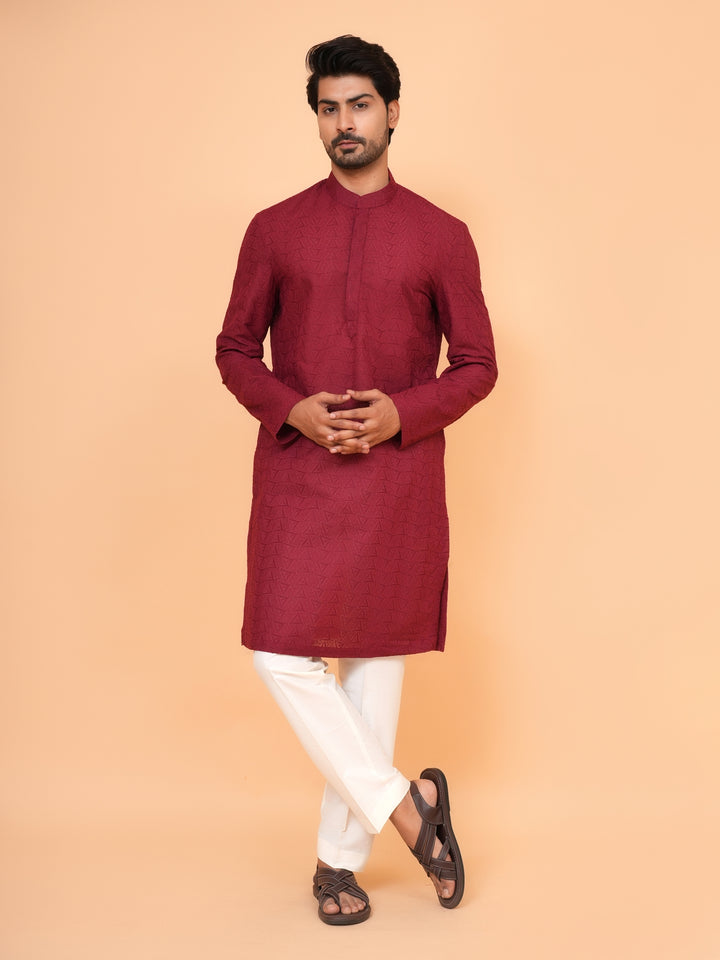 Chikan Maroon Kurta Set - KM26317-MH58