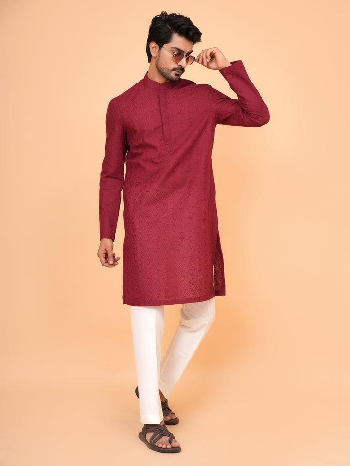 Chikan Maroon Kurta Set - KM26317-MH58