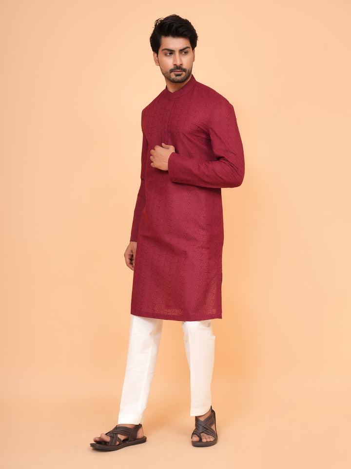 Chikan Maroon Kurta Set - KM26317-MH58