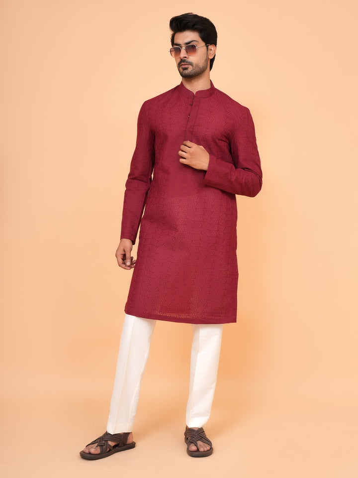 Chikan Maroon Kurta Set - KM26317-MH58