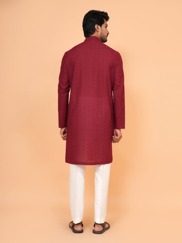 Chikan Maroon Kurta Set - KM26317-MH58