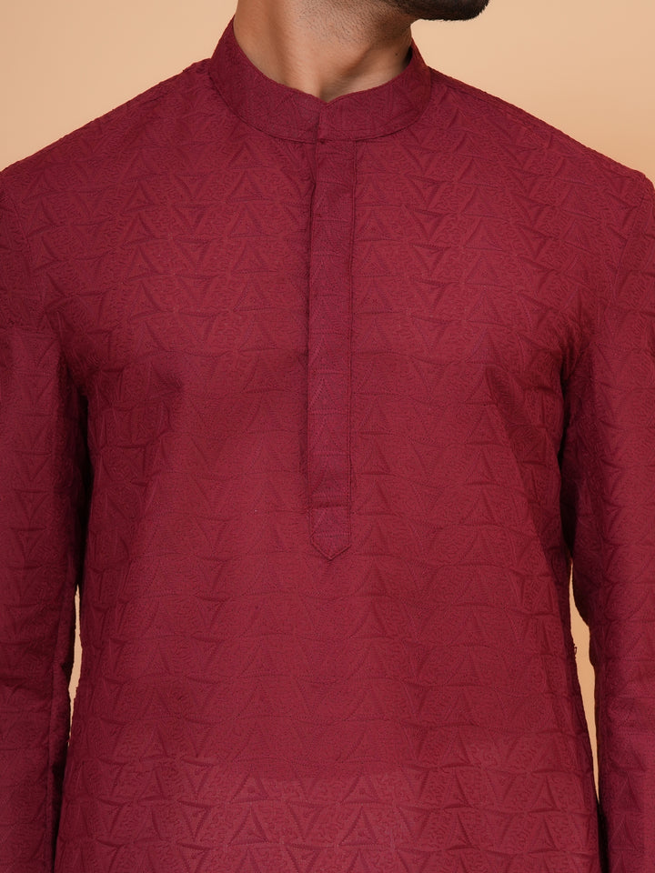 Chikan Maroon Kurta Set - KM26317-MH58
