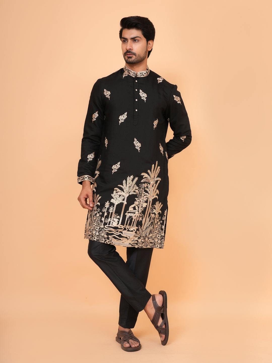Ethnic Motifs Black Kurta Set - KM43346-1