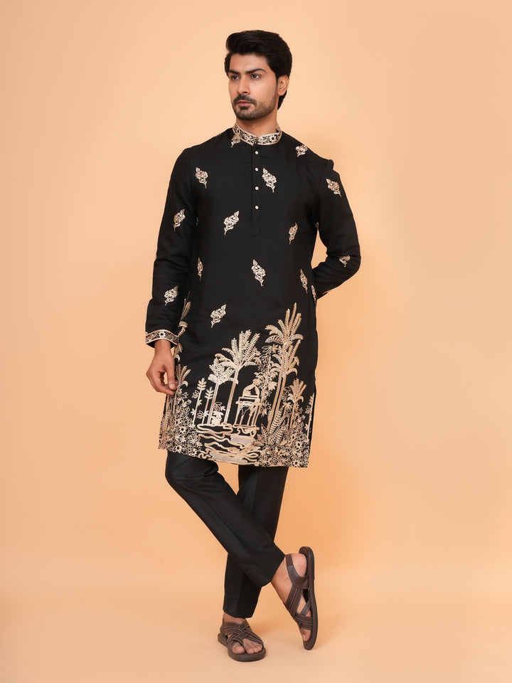 Ethnic Motifs Black Kurta Set - KM43346-1