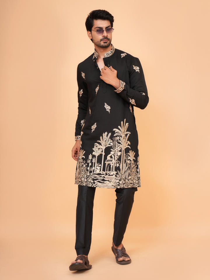 Ethnic Motifs Black Kurta Set - KM43346-1