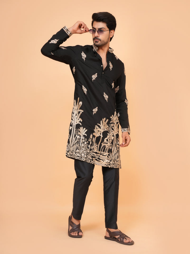 Ethnic Motifs Black Kurta Set - KM43346-1