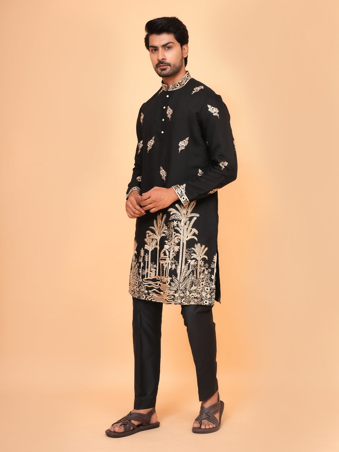 Ethnic Motifs Black Kurta Set - KM43346-1