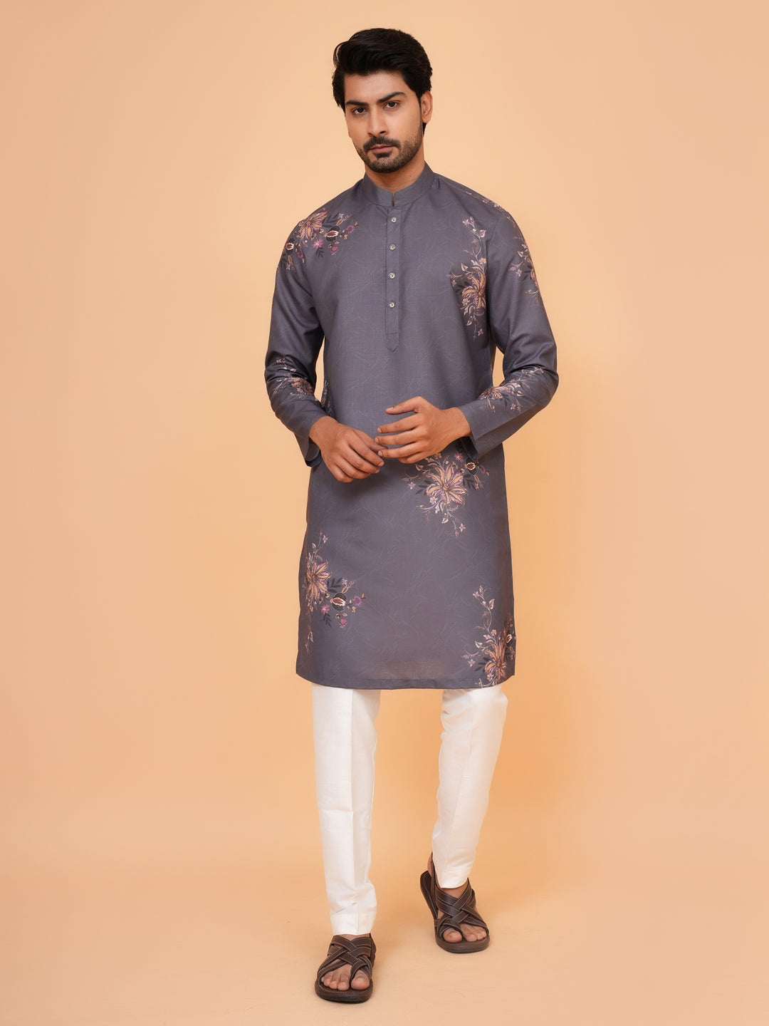 Floral Grey Kurta Set - KM44545-2