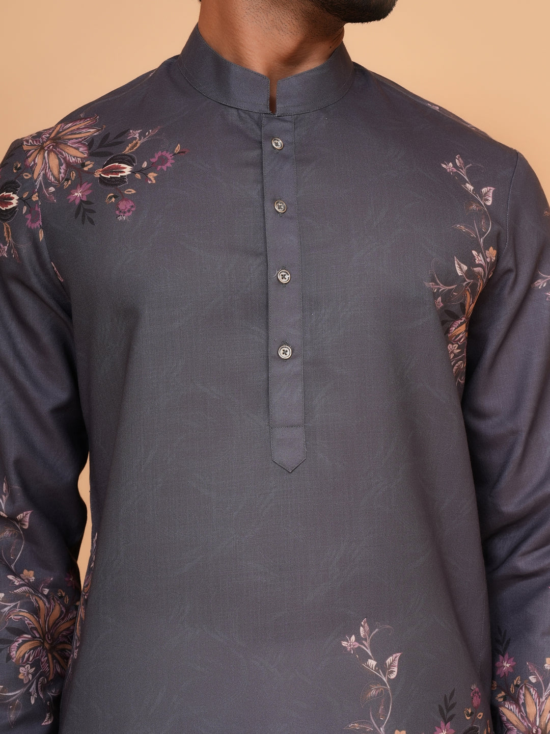 Floral Grey Kurta Set - KM44545-2