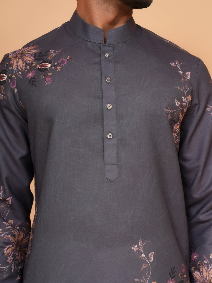 Floral Grey Kurta Set - KM44545-2