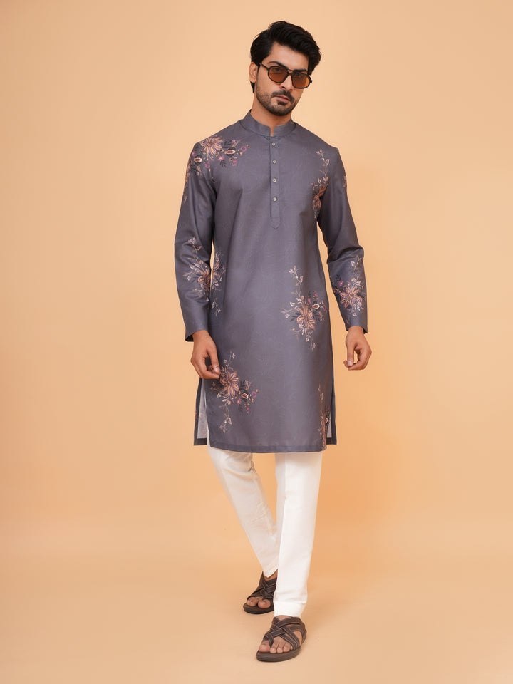 Floral Grey Kurta Set - KM44545-2