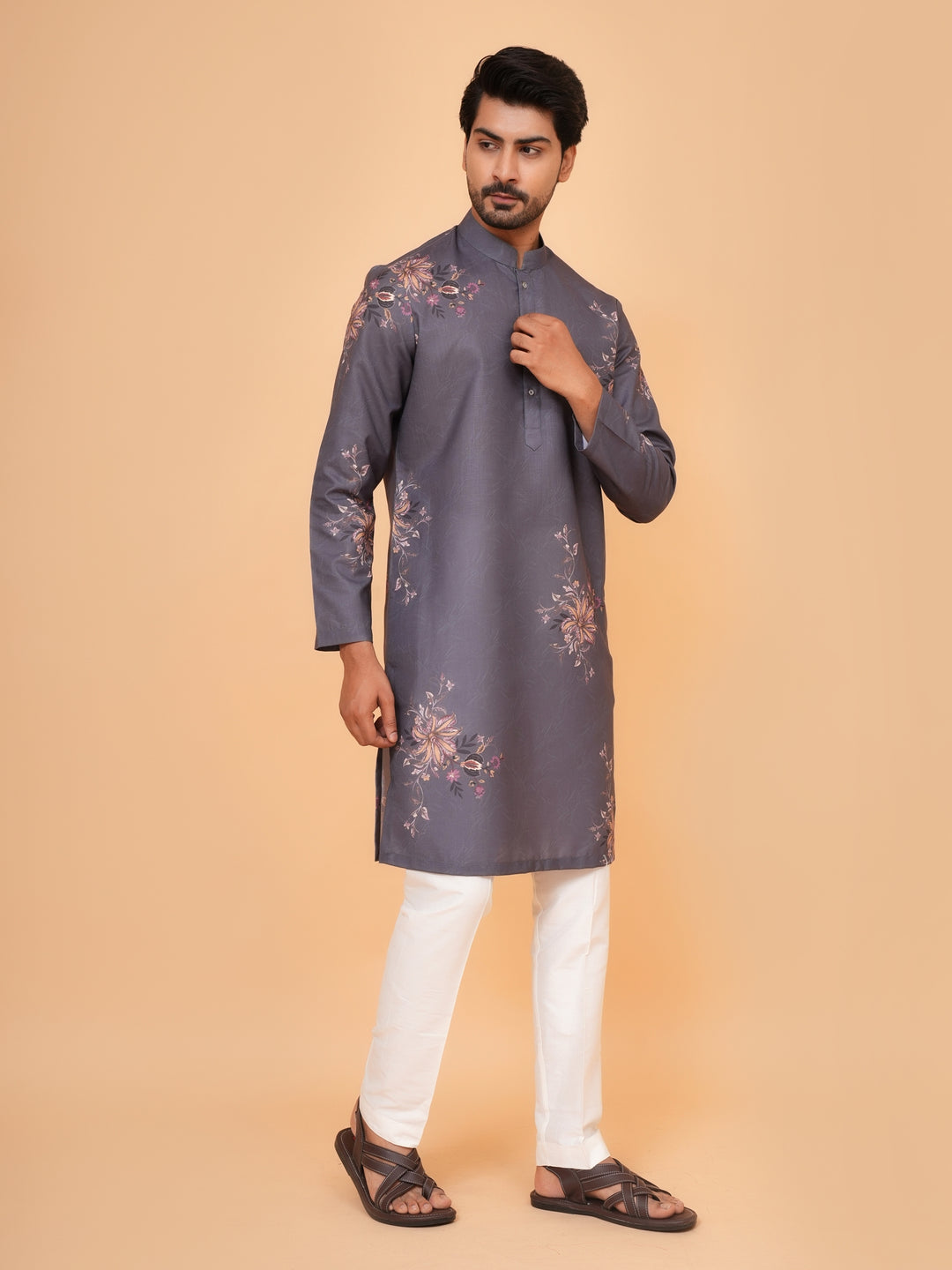 Floral Grey Kurta Set - KM44545-2