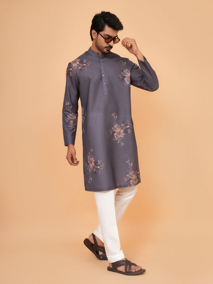 Floral Grey Kurta Set - KM44545-2