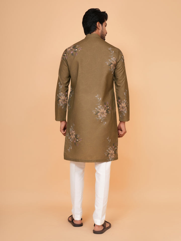 Floral Khaki Kurta Set - KM44545-4