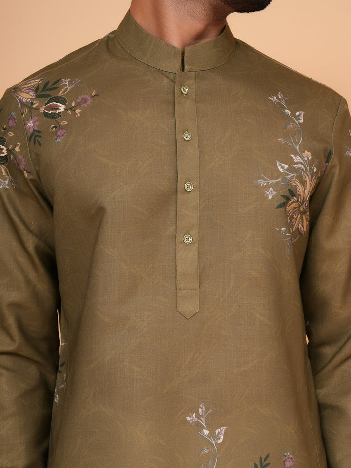 Floral Khaki Kurta Set - KM44545-4