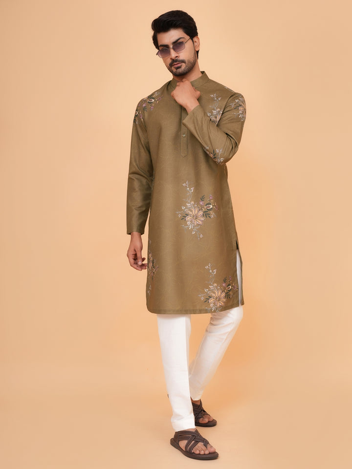 Floral Khaki Kurta Set - KM44545-4