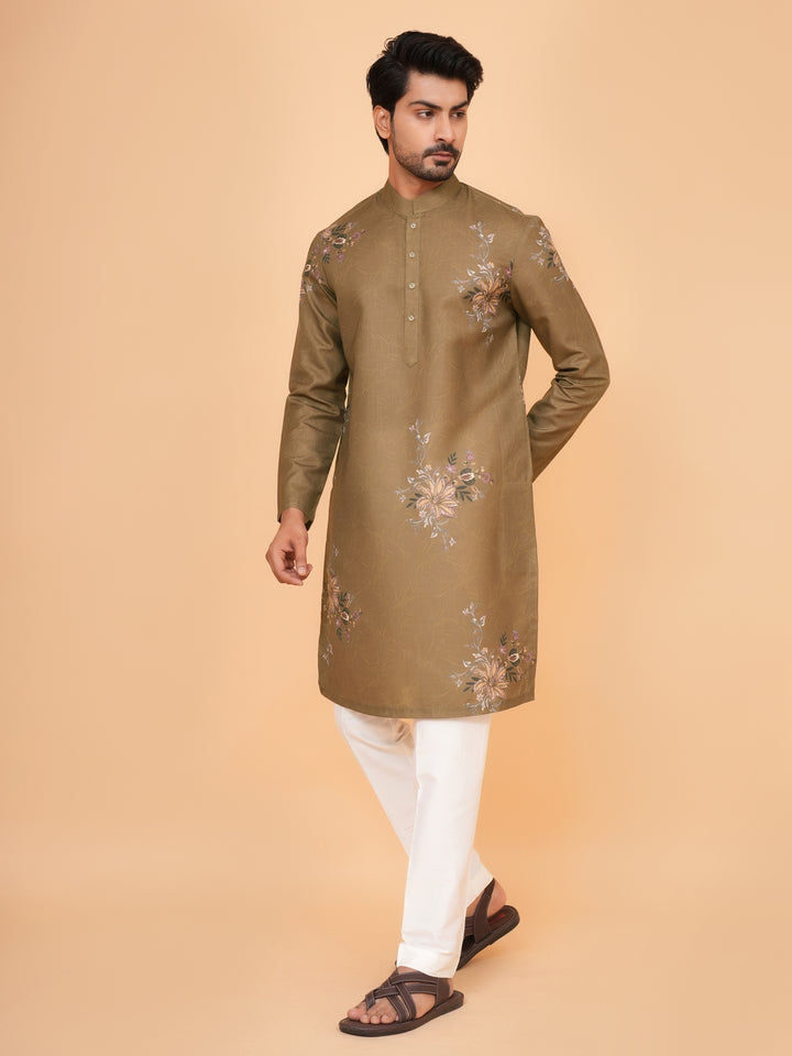 Floral Khaki Kurta Set - KM44545-4