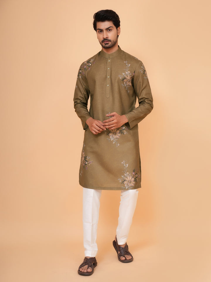 Floral Khaki Kurta Set - KM44545-4