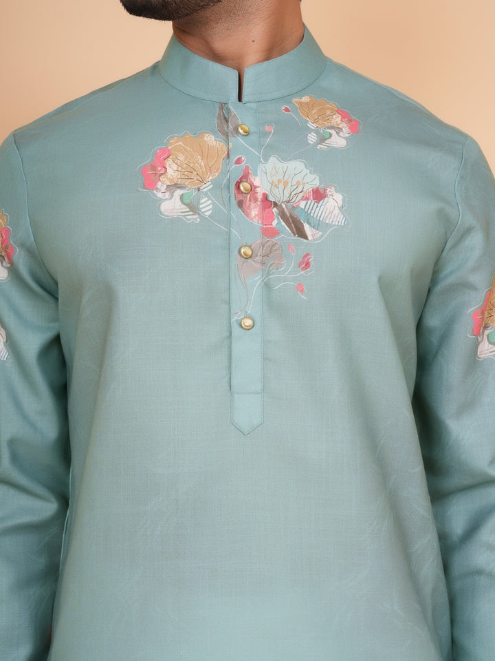 Floral Green Kurta Set - KM44546-3