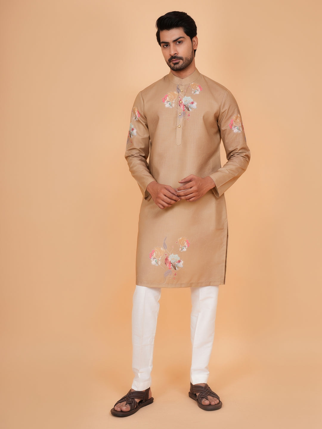 Floral Mustard Kurta Set - KM44546-2