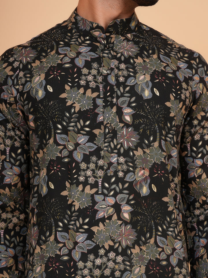 Floral Black Kurta Set - KM45064-1