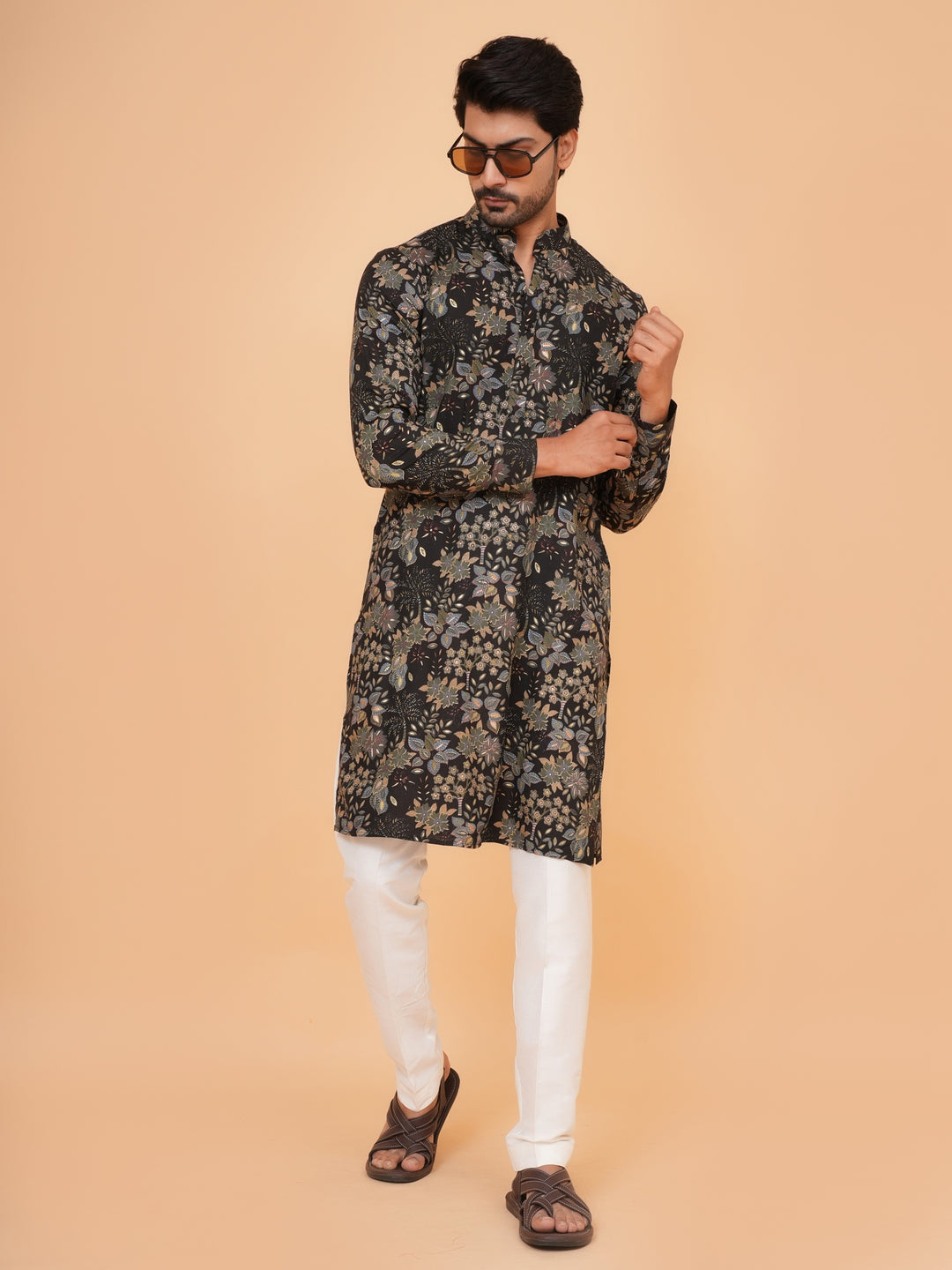Floral Black Kurta Set - KM45064-1