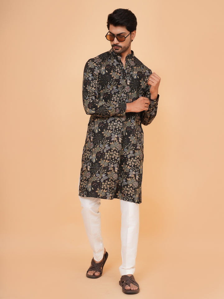 Floral Black Kurta Set - KM45064-1