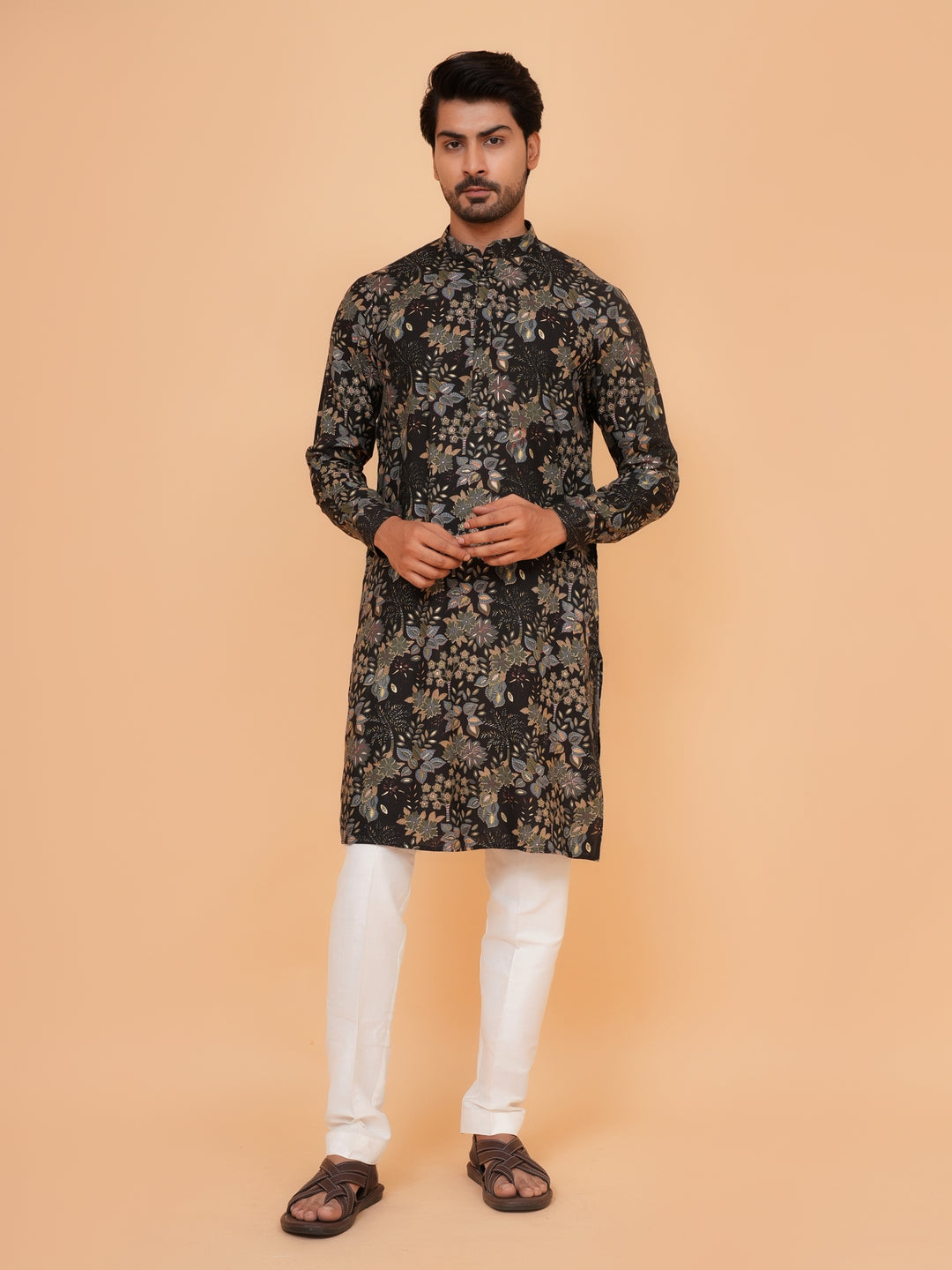 Floral Black Kurta Set - KM45064-1