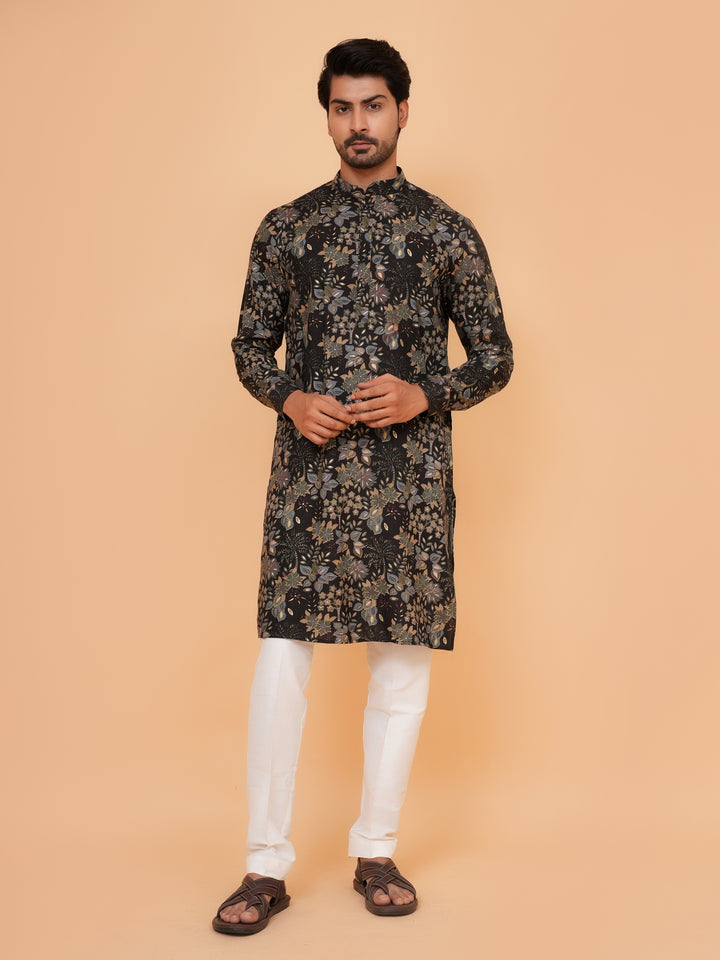 Floral Black Kurta Set - KM45064-1