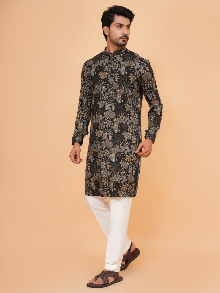 Floral Black Kurta Set - KM45064-1