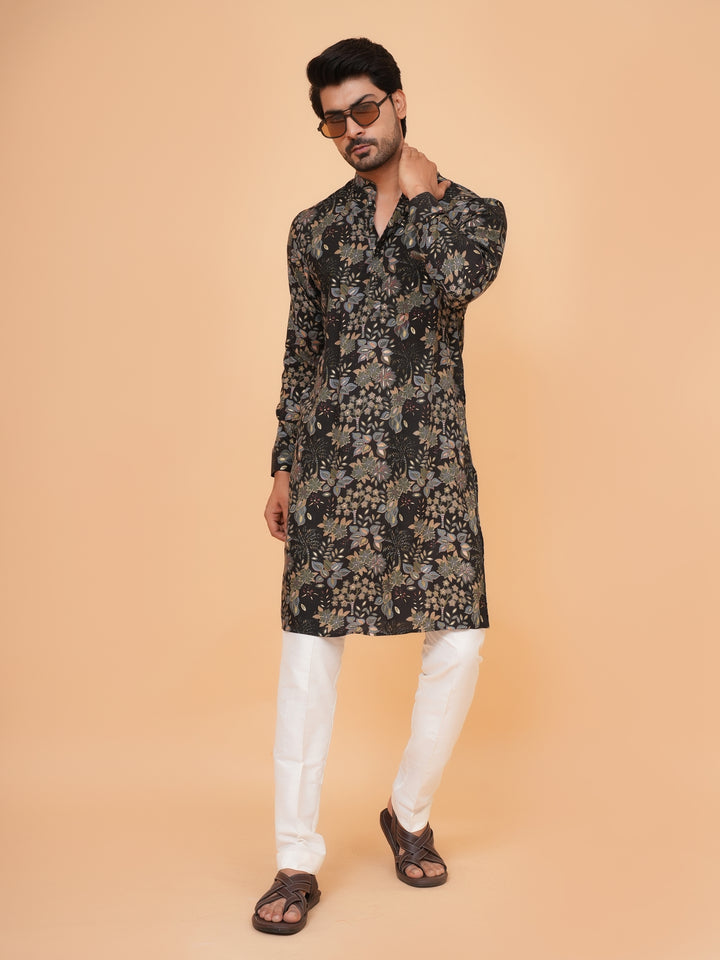 Floral Black Kurta Set - KM45064-1