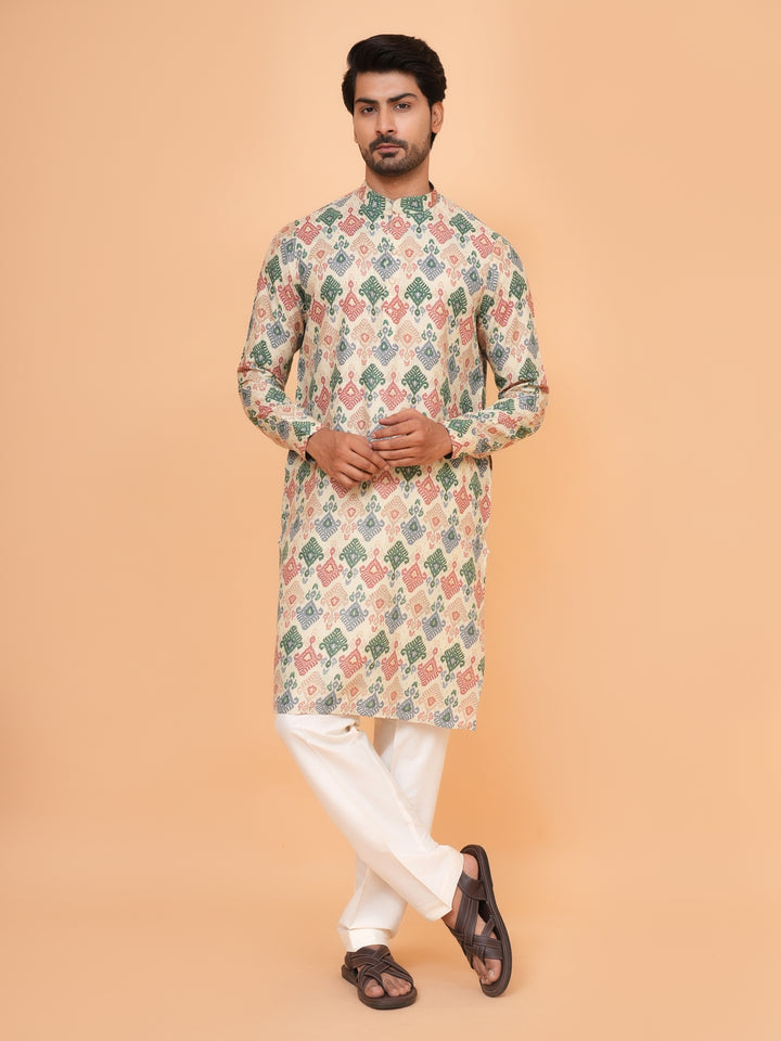 Ethnic Motifs Fawn Kurta Set - KM45064-2