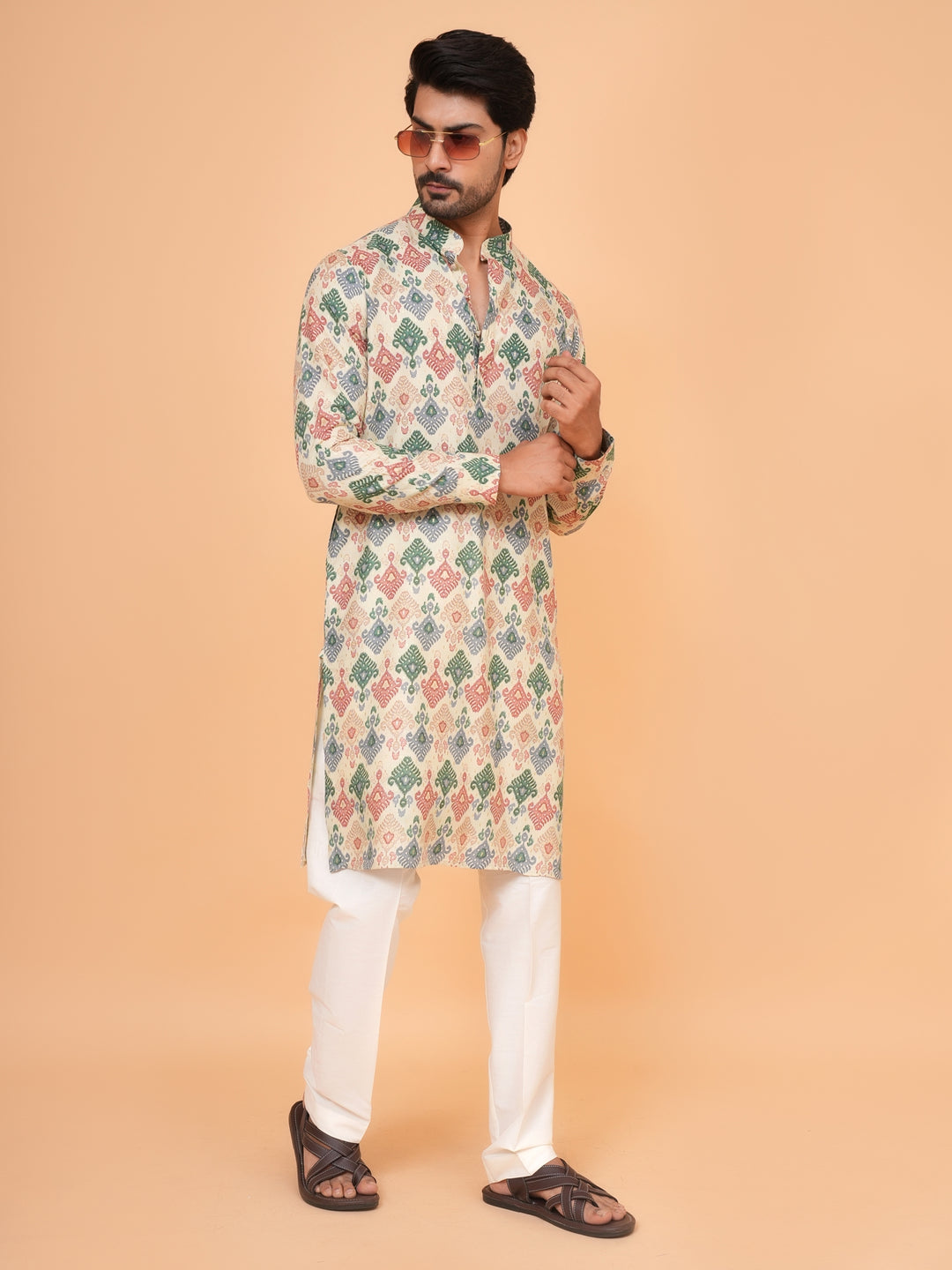 Ethnic Motifs Fawn Kurta Set - KM45064-2