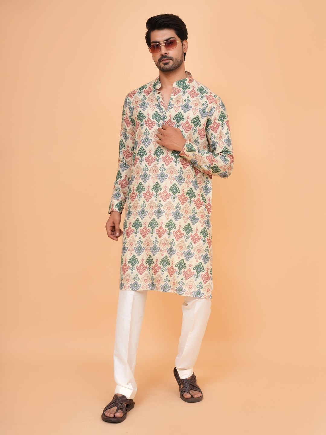 Ethnic Motifs Fawn Kurta Set - KM45064-2