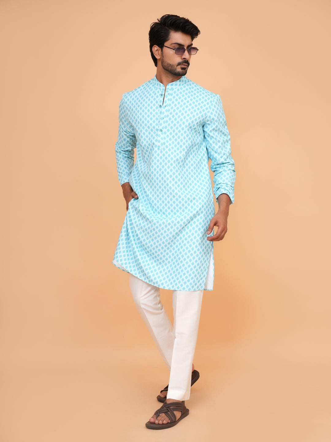 Leafs Blue Kurta Set - KE44995-1